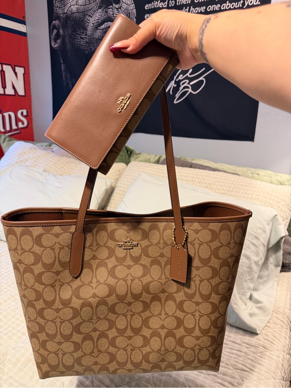Coach Brown Signature Canvas Tote with Wallet